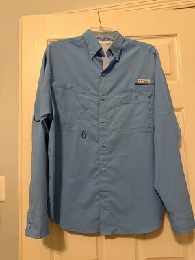 Columbia PFG Light Blue Long Sleeves Fishing Outdoors Shirt, Men’s S
